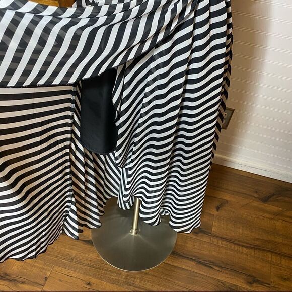 ELLE Chiffon Black White Striped Faux Wrap Dress Size XSmall Hi Low - Picture 7 of 9